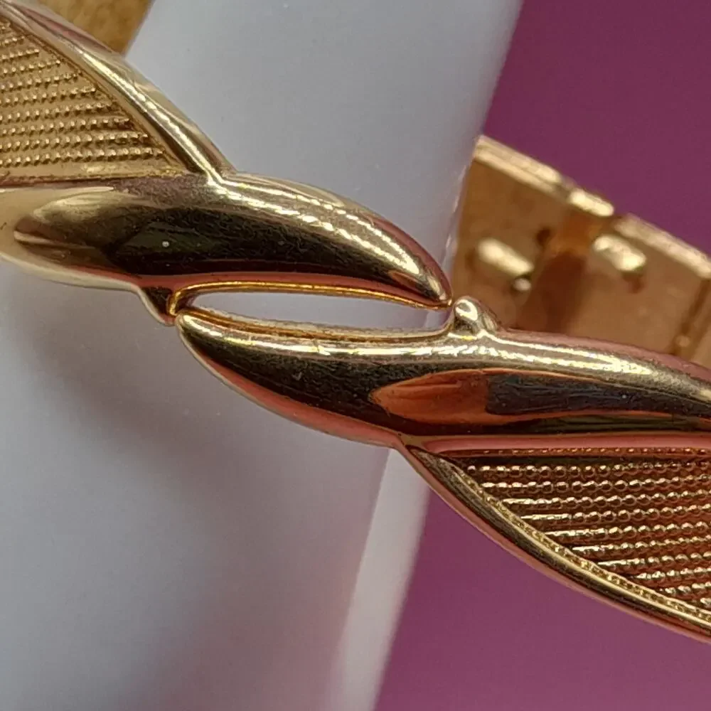 Vintage Monet Hinged Bracelet, Mesh Texture, Gold Tone, 1980s Jewelry
